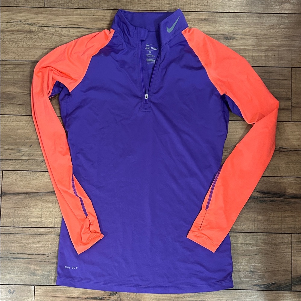 Nike Pro Women's Vibrant Purple and Orange Quarter Zip